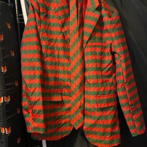 Stylish Red and Green Men's Christmas Blazer and Tie